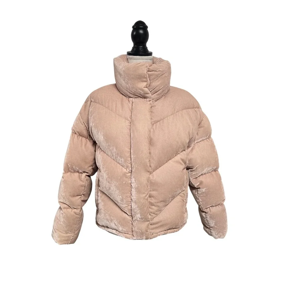 ARITZIA Wilfred Cloud Puff Velvet Goose Down Puffer Coat Jacket Pink XS READ‎